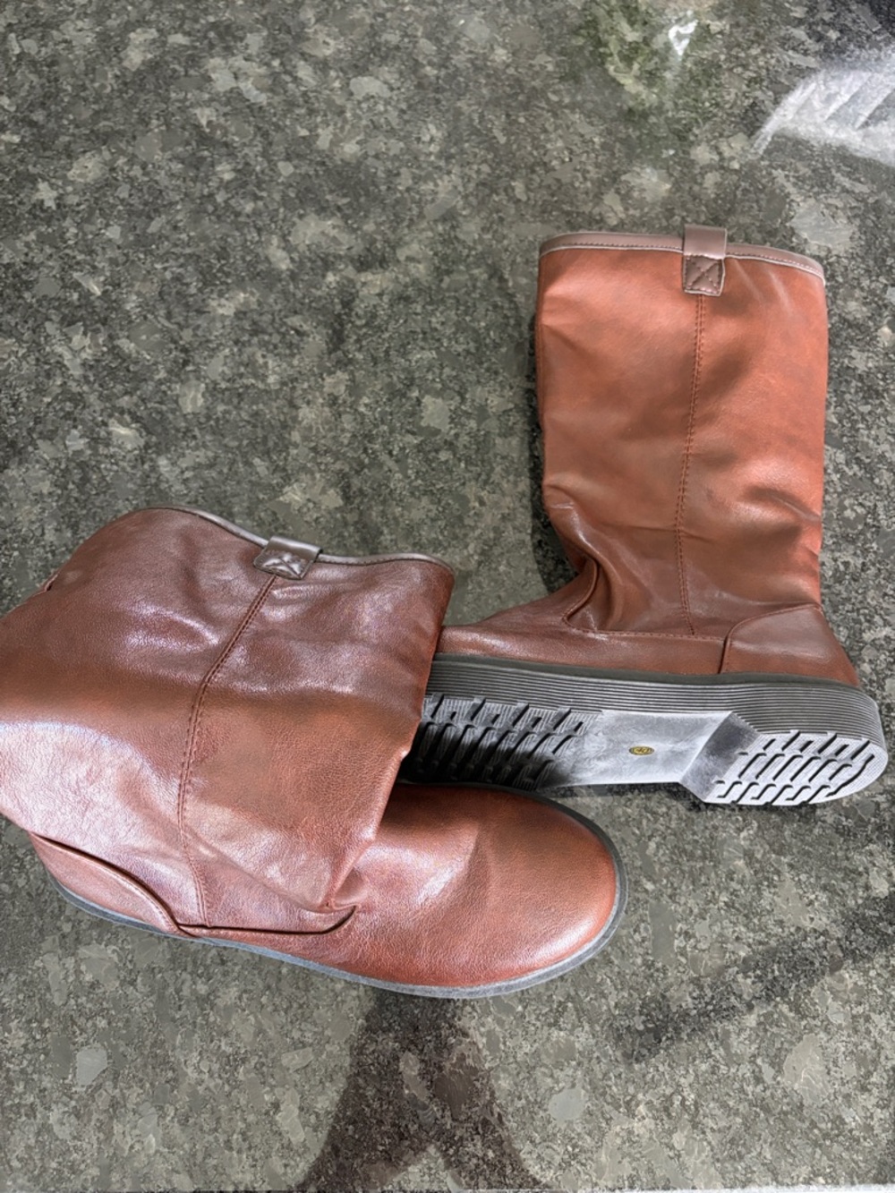 Women's Brown Faux Leather Mid-Calf Boots